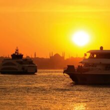 Bosphorus cruise at sunset in Istanbul Turkey