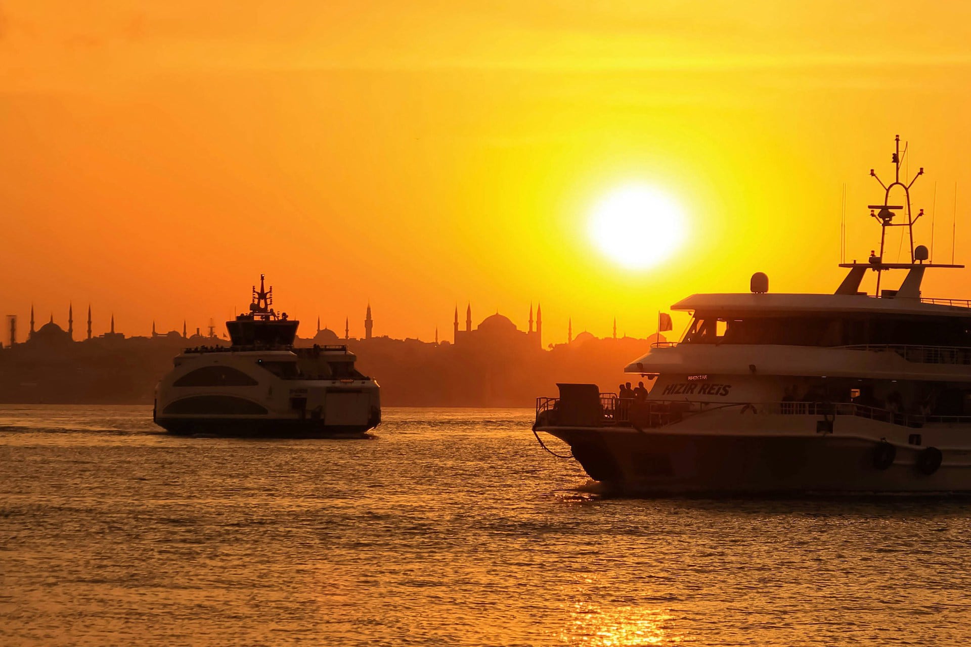 Bosphorus cruise at sunset in Istanbul Turkey