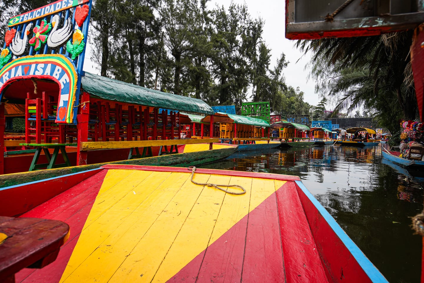 Xochimilco trajineras on canal