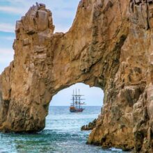 Arch of Cabo San Lucas with pirate ship