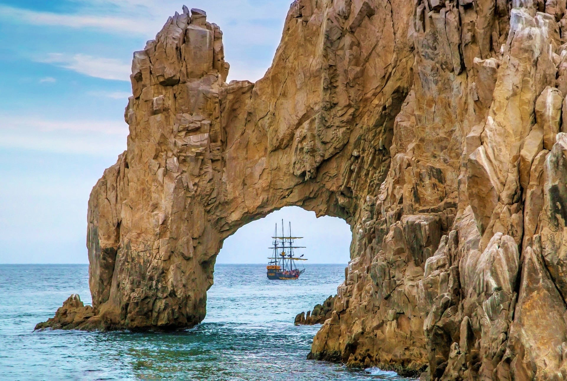 Arch of Cabo San Lucas with pirate ship