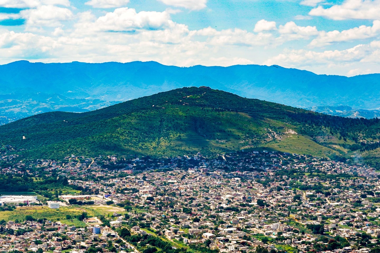 view of Monte Alban hill from Oaxaca Cerro del Fortin